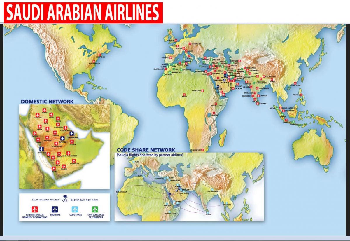 Peta dari Saudi Arabian airlines rute