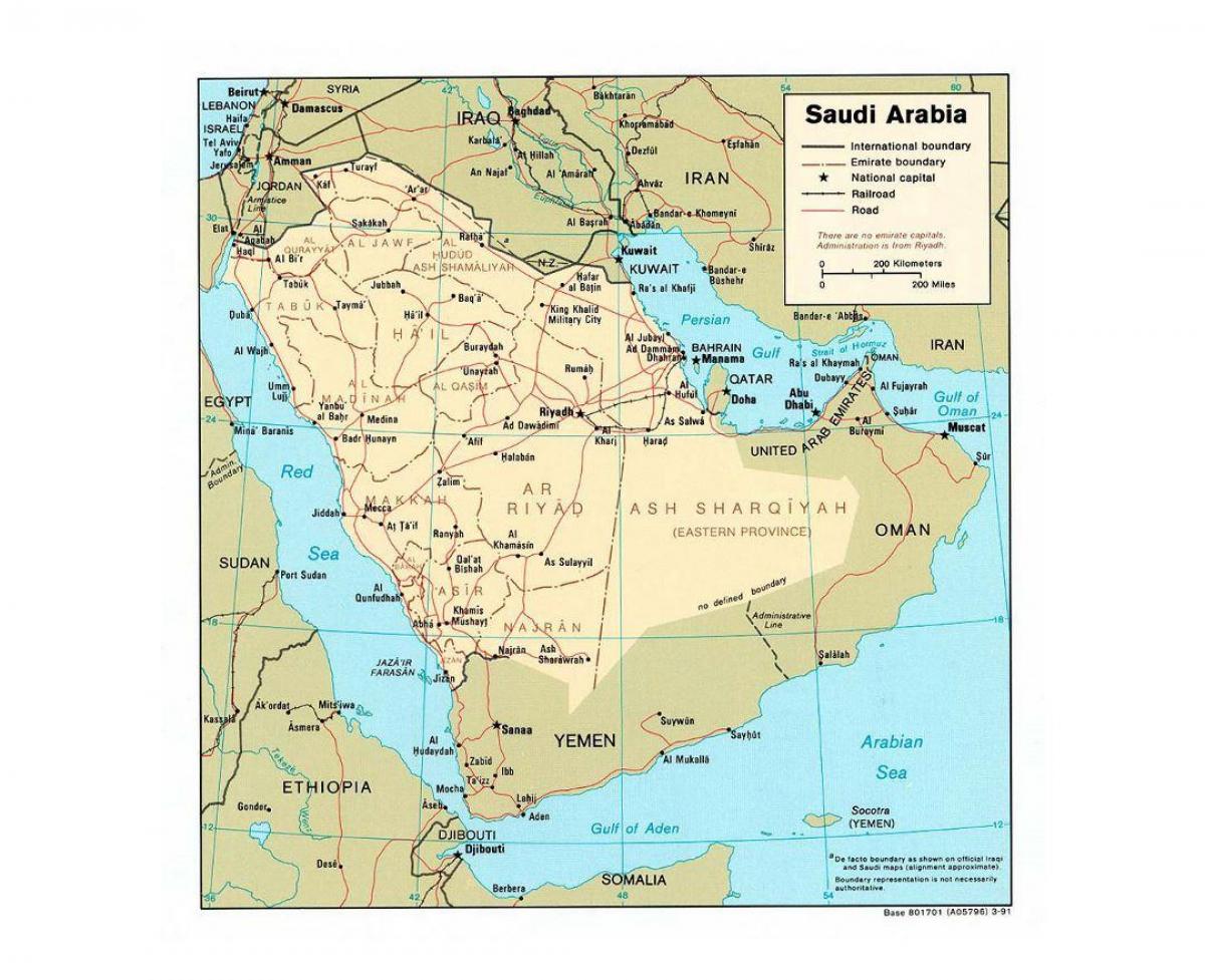Arab Saudi peta dengan kota-kota besar